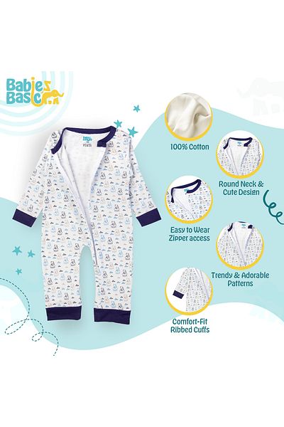 Babies Basic 100% Cotton Printed Long Sleeves Jumpsuit/Romper/Sleepsuit for babies