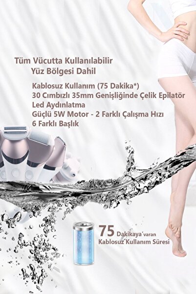 Elioure CN 9 Başlıklı Kablosuz Epilatör / Epilasyon Aleti (6in1 Ve 3in1 Avantajlı Set) 220 - 240 V Islak ve