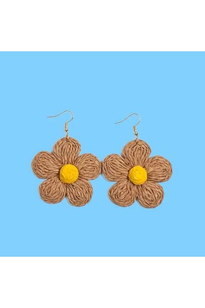 Yıldız Accessory Straw Daisy Flower Summer Stylish Straw Earrings