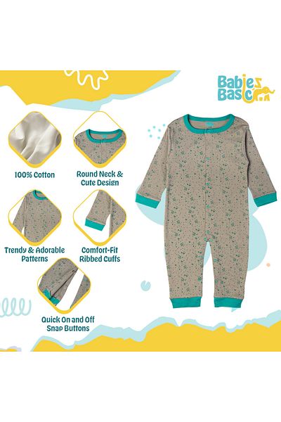 Babies Basic 100% Cotton Printed Long Sleeves Jumpsuit/Romper/Sleepsuit for babies