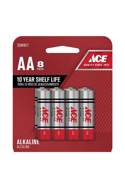 ACE 8-Piece Long Lasting Stable Voltage AA Alkaline Battery Red and Silver