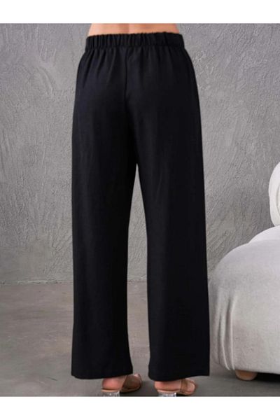 Stilmony Women's Linen Fabric Elastic Waist Comfortable Wide Leg Pants