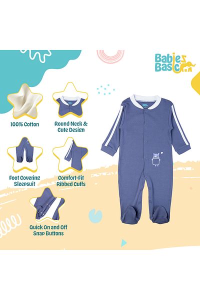 Babies Basic 100% Cotton Printed Long Sleeves Jumpsuit/Romper/Sleepsuit for babies