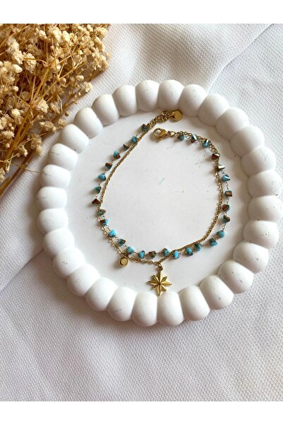 saren aksesuar & takı Polar Star Detailed Colorful Stone Anklet