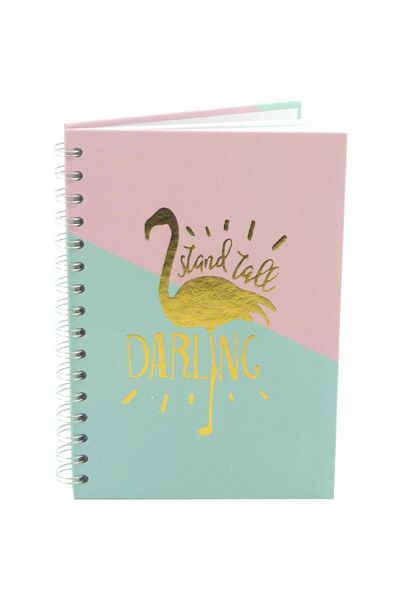 Roco Flamingo “Stand Tall Darling” Lined Notebook A5 - 100 Sheets Pink/Green/Gold