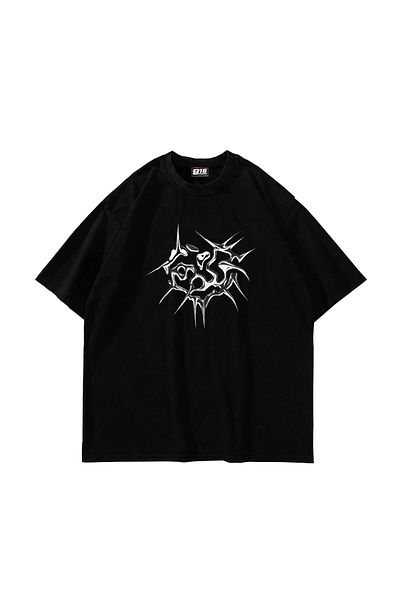 Sekizbiraltı I Love You Printed Oversize Unisex Black Tshirt