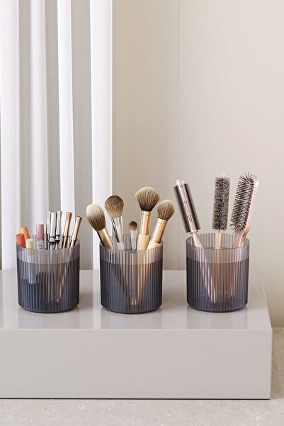 DEKORANLA 3'lü Füme Makyaj ve Tarak Düzenleyici Organizer Seti