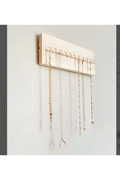 woodhub Ekru metal ve ahşap takı askısı, şık duvarlı kolye asma aparatı