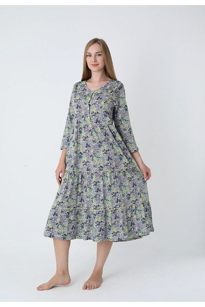 ROMEO LİFE Women's Cotton Modal Fabric Button Detailed Patterned Stylish Dress 7994