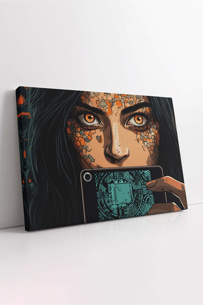 KOSS Dijital Πίνακας καμβά πολυτελείας Cyber Woman, Φουτουριστικός πίνακας αν...