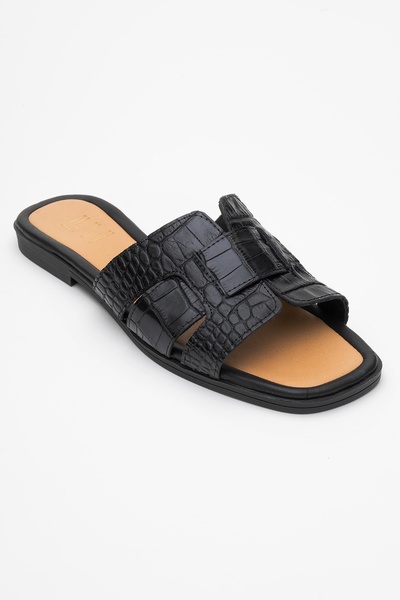 LuviShoes Γυναικείες παντόφλες NOTRE Black Print από γνήσιο δέρμα