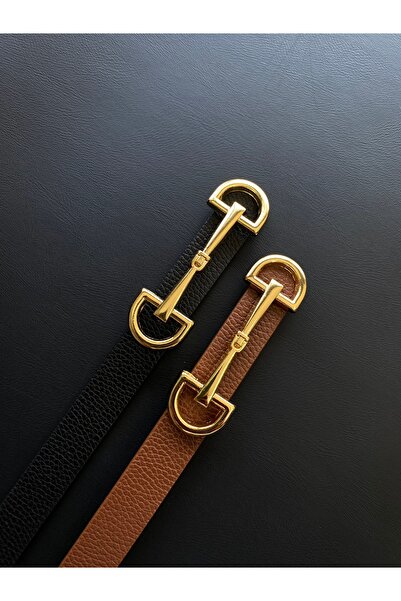 LİA KEMER Curea subțire pentru femei cu cataramă lungă aurie din 2 piese, cen...