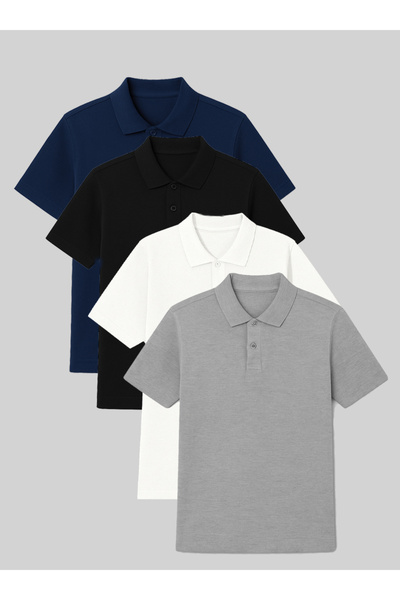 nacar çarşı Ανδρικό μπλουζάκι πόλο με κοντό μανίκι, πακέτο 4 τεμαχίων, 100% β...