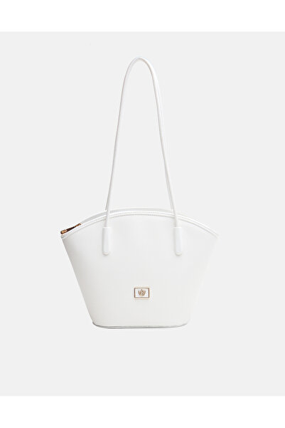 vitruna Vita Oval Kesim Omuz Askılı Beyaz Kadın Çantası