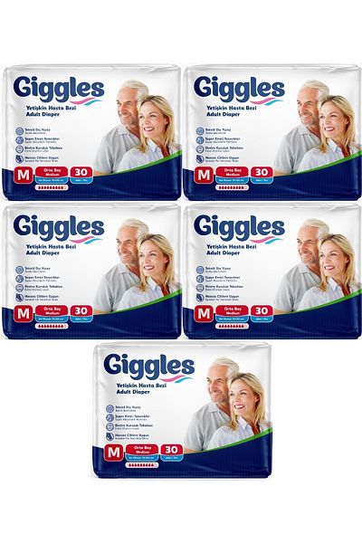 giggles Patient Diapers Adult Textile Surface with Waistband Medium - Medium (m) 150 Pieces (5Pk*30)