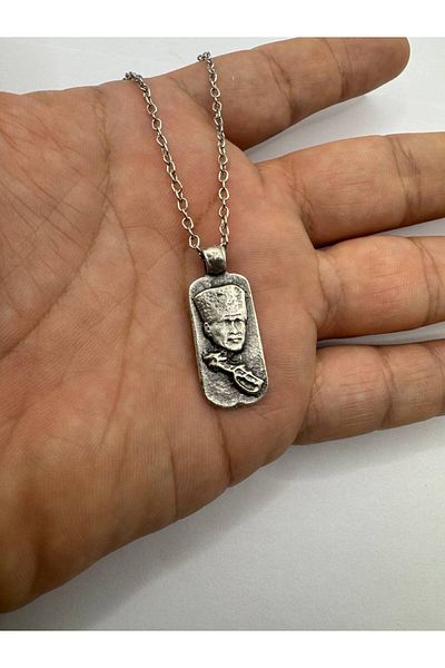 Herşey Nota Mustafa Kemal Atatürk Silhouette Figured Imprint Necklace – Silver Color Unisex Metal Jewelry