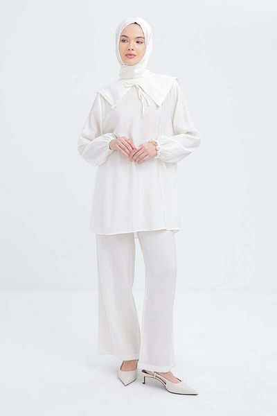ALLDAY Ecru-Collar Sleeve Elastic Modal Tunic