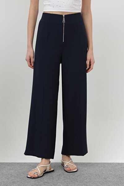 Puane Women's Zipper Detailed Pencil Trousers - 18228Pnt - Navy Blue