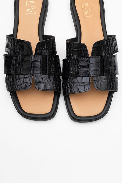 LuviShoes Notre Black Print Genuine Leather Women's Slippers