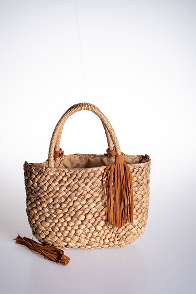Oblavion Lined Straw Mini Bag with Removable Tan Tassel Accessory