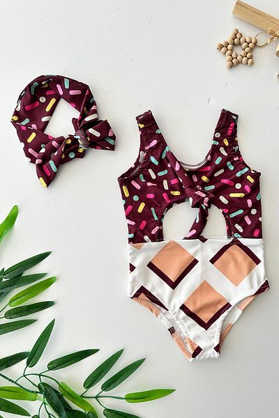 Minigimin Cicileri My Little Girl's Bikini Swimsuit Set with Tie Detail (Age 3-10) - Claret Red