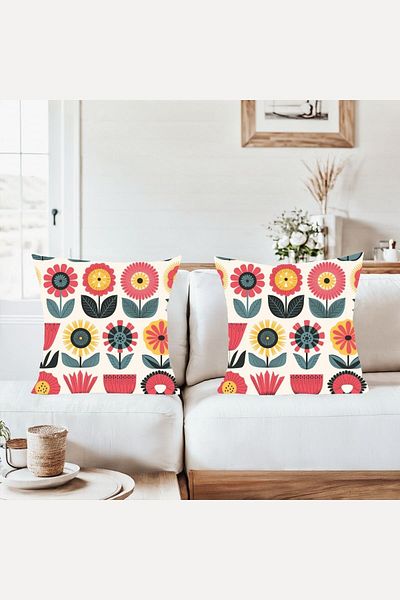 on the clouds Embroidery Patterned Floral Combination Hidden Zipper Throw Pillow Cover Sofa Pillow Case Set (2Pcs)