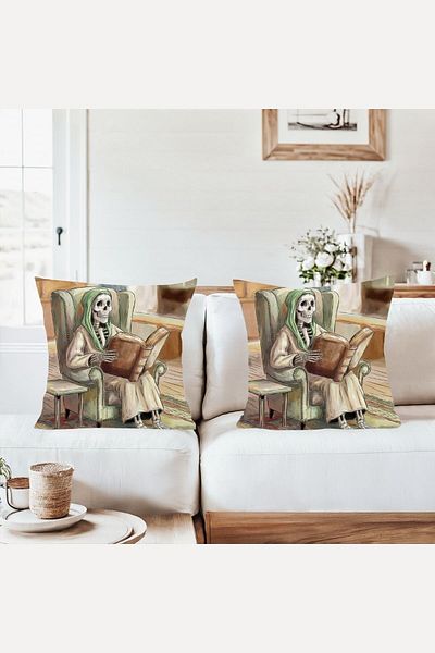 on the clouds The Silent Sage of Time Skeleton Combination Hidden Zipper Throw Pillow Case Seat Pillowcase Suit(2Pcs)