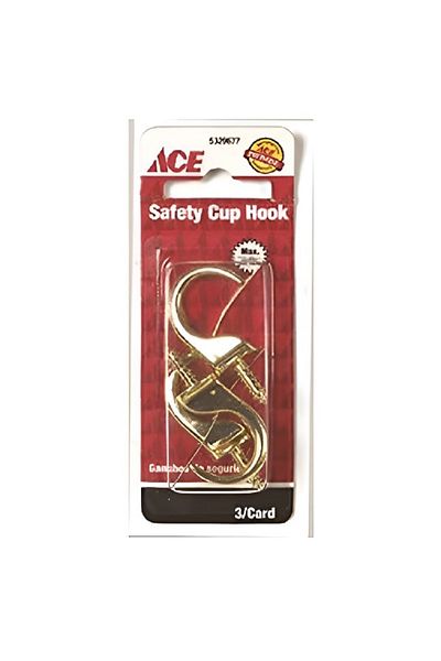 ACE 3-Piece Brass Plated Safety Cup Hooks Gold 1-1/4inch
