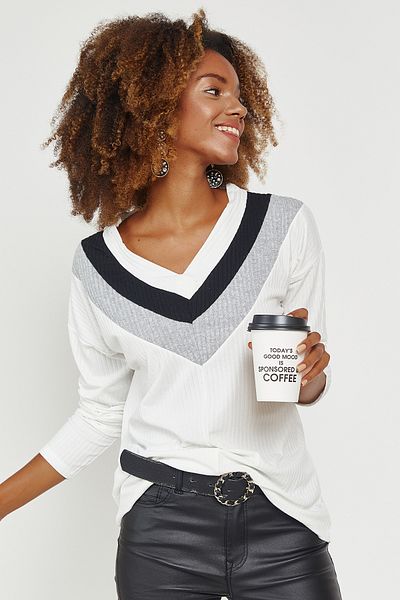 Hopoi Women's Color Block V-Neck Blouse
