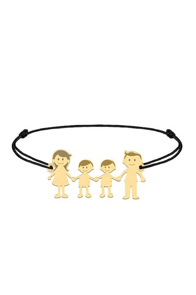 BijuBOX Brățară personalizată Family 4 membri, mama, tata, 2 băieței, argint 925 placat cu aur 24K, BijuBOX
