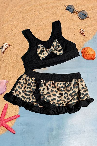 Minigimin Cicileri My Little Girl's Ciciles (9-12 Years) Leopard Printed Girl's 2-Piece Swimsuit - Black