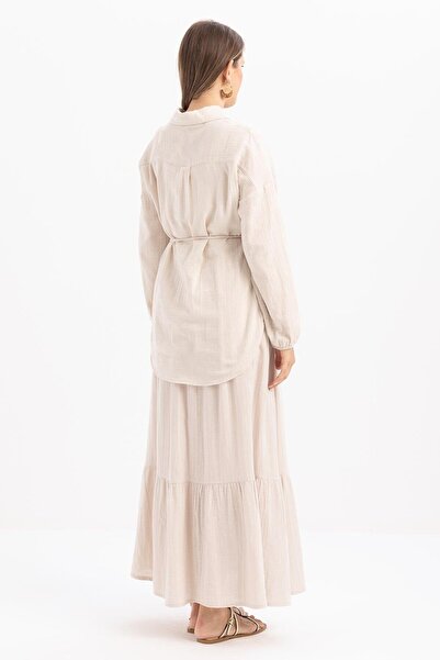 ALLDAY Stone-Half Patch Buttoned Muslin Tunic