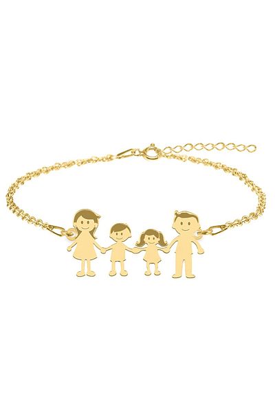 BijuBOX Brățară personalizată Family 4 membri din argint 925 placat cu aur 24K - Mama, Fetiță, Băiețel, Tata