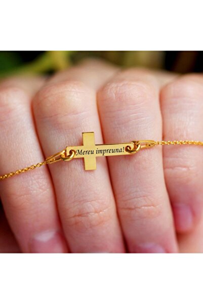 BijuBOX Brățară personalizată cu cruce "Mereu împreună!", argint 925 placat cu aur 24K - Crux BijuBOX