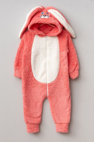 Teddy Pie Cute Rabbit Patterned Hooded Jumpsuit