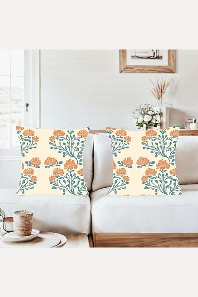 on the clouds Traditional Orange Flower Combination Hidden Zipper Throw Pillow Cover Sofa Pillowcase Set(2Pcs)