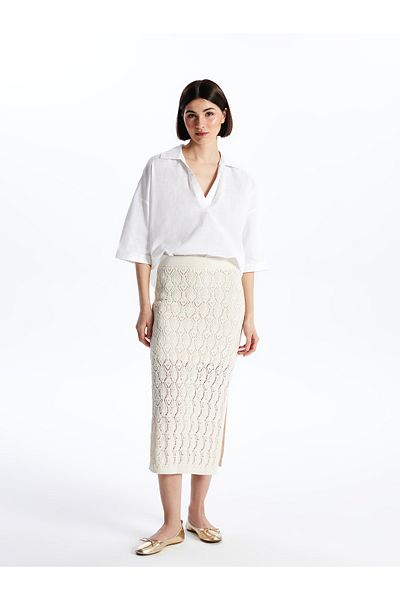 LC Waikiki Elastic Waist Self Patterned Women's Knitwear Skirt