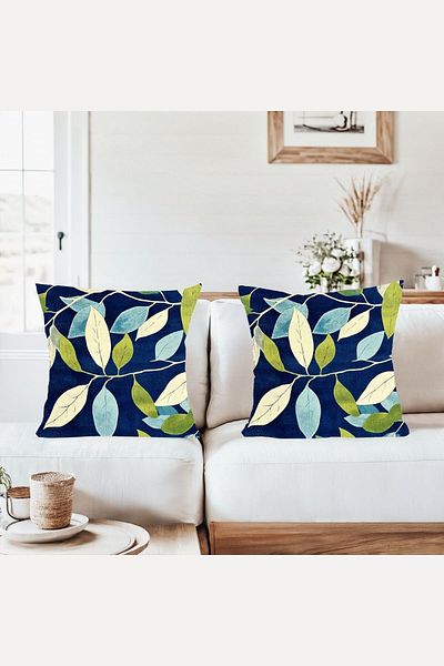 on the clouds Green Blue Beige Leaves Combination Hidden Zippered Throw Pillow Cover Sofa Pillow Case Set (2Pcs)