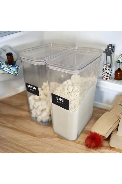 emdeco 2-Piece Vacuum Lid Labeled Flour Sugar Acrylic Jar Storage Container 3 Lt