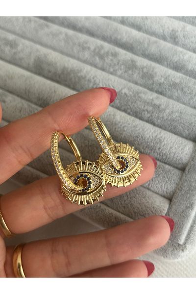 ringbox Gold Eye Dangle Stone Hoop Earrings
