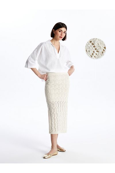 LC Waikiki Elastic Waist Self Patterned Women's Knitwear Skirt