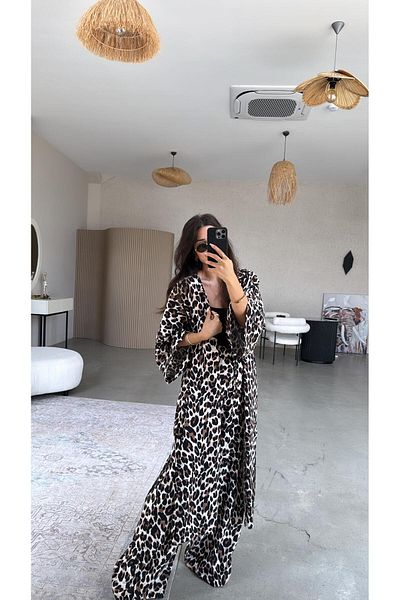 Buket Teke Leopard Juna Kimono Pants Set