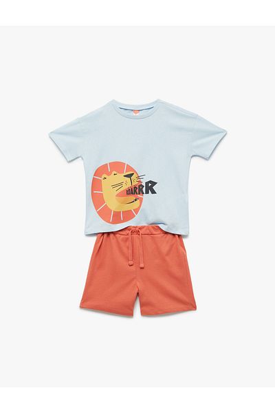 Koton Cotton Graphic Lion Print Detailed T-Shirt Shorts Set