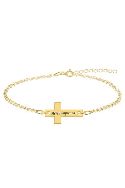 BijuBOX Brățară personalizată cu cruce "Mereu împreună!", argint 925 placat cu aur 24K - Crux BijuBOX