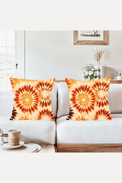 on the clouds Orange Tie-Dye Shawl Patterned Combination Hidden Zipper Throw Pillow Cover Sofa Pillowcase Set (2Pcs)