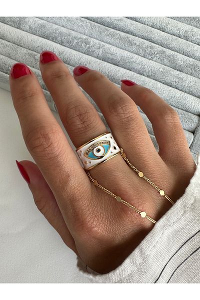 ringbox Stoned White Enamel Patterned Eye Ring