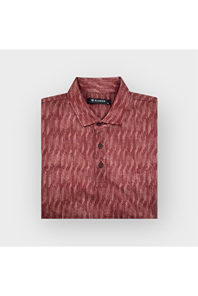KAMER Modern Fit Shirt Collar Short Sleeve Patterned Tile T-Shirt 5062Kr