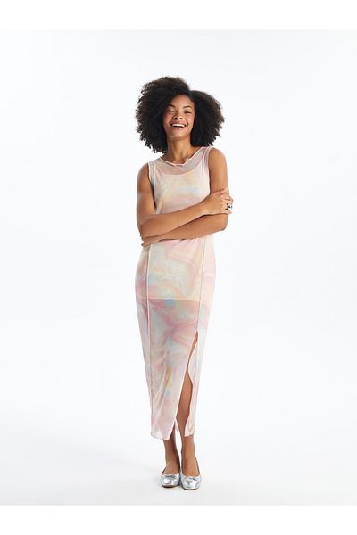 LC Waikiki Crew Neck Tie-Dye Patterned Women's Dress