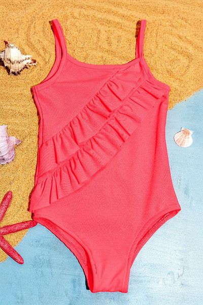 Minigimin Cicileri My Little Girl's Neons Flounced Girl's Swimsuit - Pink