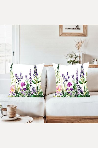 on the clouds Wild Flowers Colorful Combination Hidden Zipper Throw Pillow Cover Sofa Pillow Case Set (2Pcs)
